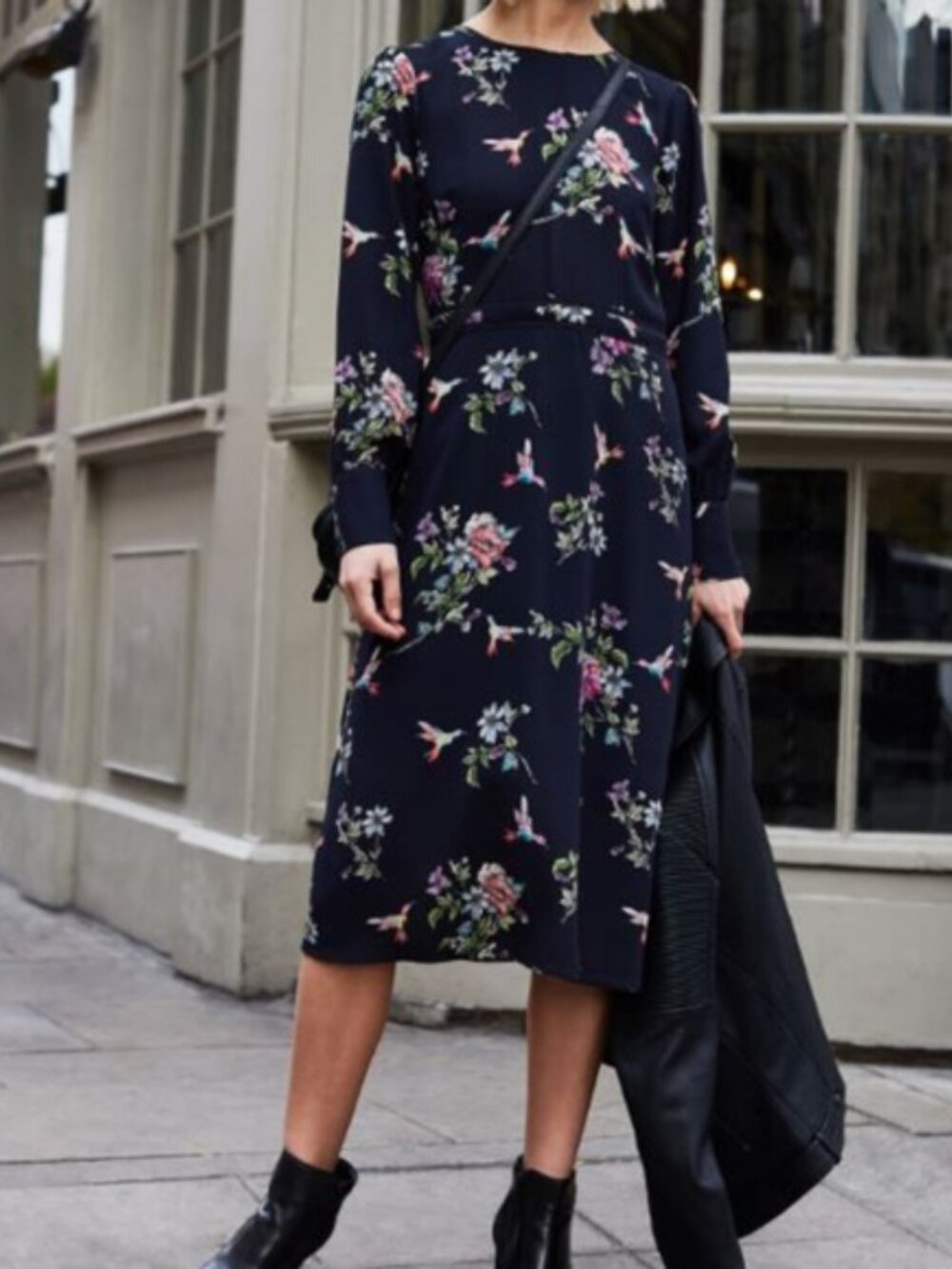 OASIS Midi Dress Nadia Lebedeva Birds Floral Bouquet Romantic Cottagecore Modest